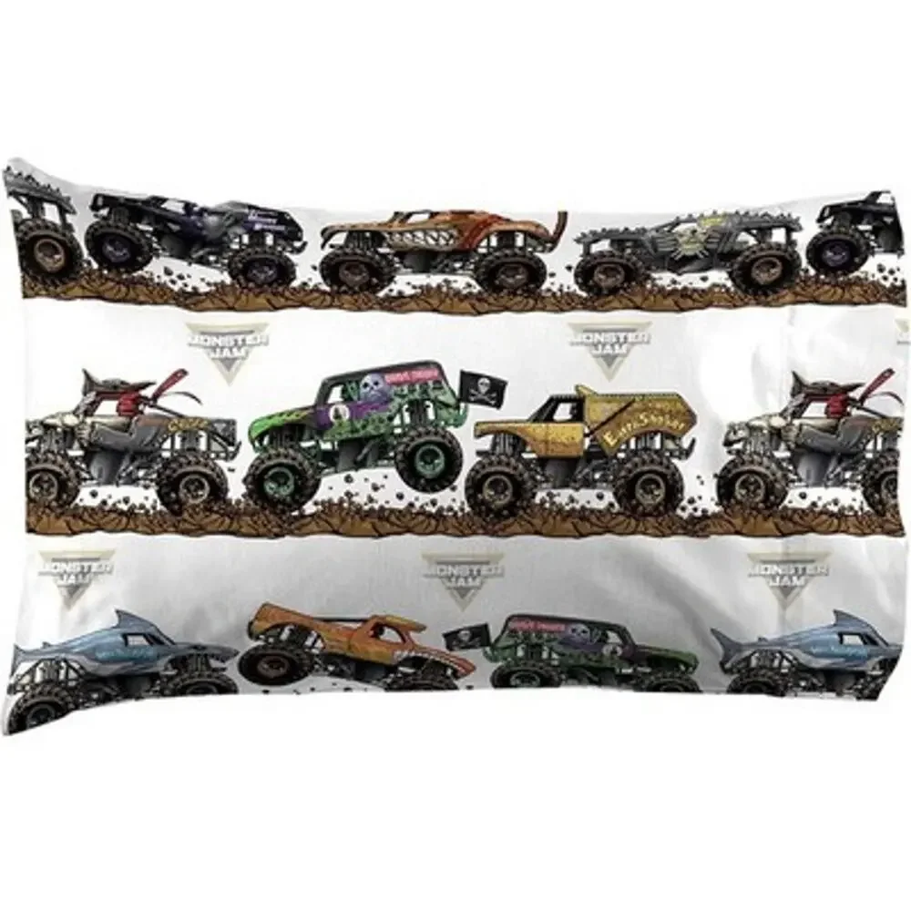 Monster Jam Jay Franco Kids Sheet Set with Fitted, Flat Sheets & Pillow Cover